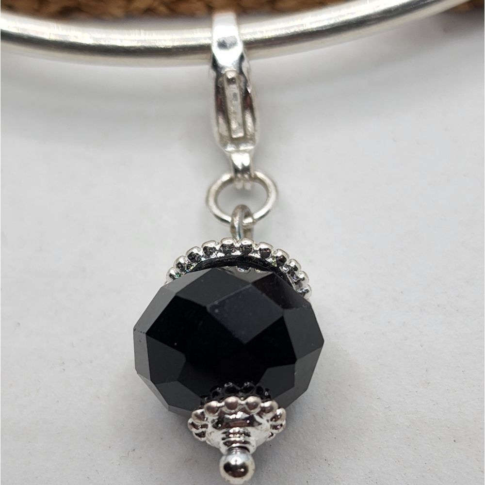 5/$21 🦉 SILVER BLACK CRYSTAL DANGLE CLIP CHARM FOR BRACELETS AND NECKLACES